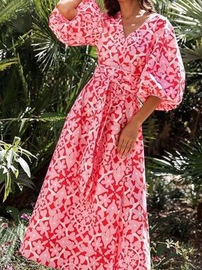 NWT Hester Bly Dress Laaka Puff Sleeve Maxi in Red Pink Floral